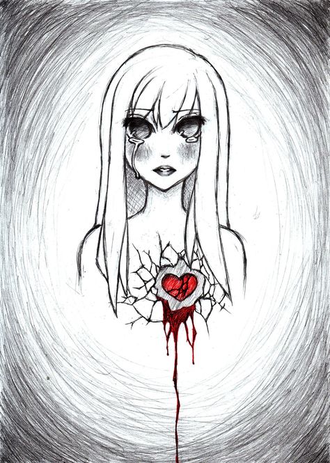 Look how broken she lookS. Emo Art, Heart Drawing, Heart Art, Art Drawings Sketches, Gotham, Dark Art, Cartoon Drawings, Cool Drawings, Drawing Sketches