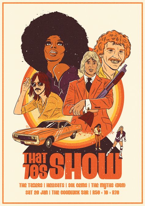 Poster by Elio Moavero 70s Movie Poster Design, 70s Film Posters, 70s Style Poster, 70s Music Posters, 1970s Movie Posters, 70s Movie, Funk Art, 1960s Posters, 70s Poster