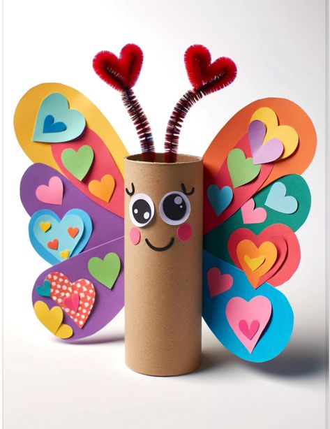 Paper Tube Butterfly Craft Butterfly Craft, Toilet Paper Crafts, Toddler Arts And Crafts, Preschool Arts And Crafts, Aktivitas Montessori, Animal Crafts For Kids, Paper Roll Crafts, Diy Crafts For Kids Easy, Butterfly Crafts