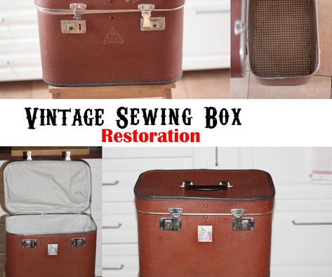 Restoring an Old Suitcase Into a Vintage Sewing Box Turn A Suitcase Into A Sewing Case, Sewing Box Ideas Diy, Sewing Box Ideas, Vintage Sewing Rooms, Gas Cookers, Suitcase Decor, Thread Craft, Wooden Sewing Box, Vintage Train Case