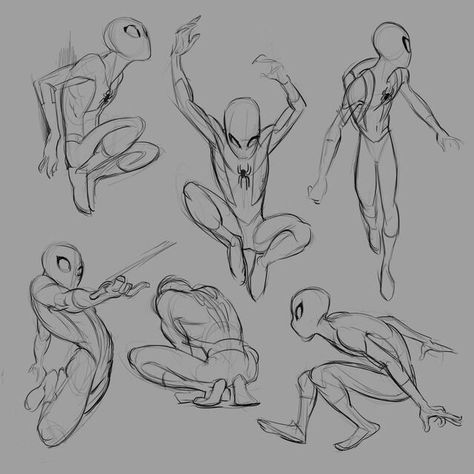 Super Hero Sketches, Spiderman Poses Reference, Spidersona Poses, Sketch Spiderman, Marvel Sketches, Hero Drawing, Amazing Sketches, Spiderman Poses, Spiderman Sketches