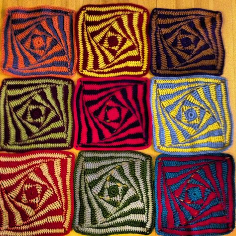 Ravelry: Project Gallery for On the Huh Crochet Square pattern by Jacqui Goulbourn Crochet Eye Granny Square Free Pattern, Afghan Crochet Squares Patterns, Aesthetic Granny Square Pattern, Grammy Square Crochet Pattern, Afghan Blocks Crochet, Crochet Granny Square One Color, Two Colored Granny Square, Spiral Square Crochet, Granny Square Designs Blankets