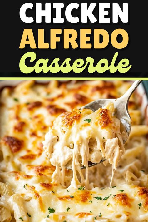 This Chicken Alfredo casserole is comforting, satisfying, and so delicious! And since it's a dump-and-go meal, it's easy to make, too! Easy Chicken Hotdish Recipes, Dinner To Feed A Large Group, Oven Meals For A Crowd, 13x9 Dinner Recipes, Cheap Chicken Casserole Recipes, Casseroles For Potluck, Easy Family Dinners Chicken, Casserole Dinners Healthy, Chicken Alfredo Dump And Bake