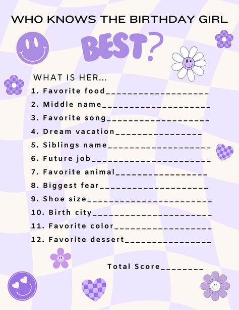 Who Knows the Birthday Girl Best + Would She Rather Bundle Girly Slumber Party Ideas, Birthday Games Who Knows Me Best, 13 Birthday Activities, Birthday Games For Girls Party, 13 Birthday Sleepover, 12tg Birthday Party Ideas, B Day Party Games, Turning 12 Birthday Ideas, Birthday Ideas For 11