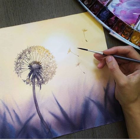 WATERCOLOR. ART. АКВАРЕЛЬ. on Instagram: “The choice is made by @yulianna_do . Art by @magrish . . #aquarelle    #drawing   #illustration    #paintinginprogress…” Dandelion Watercolor, Watercolor Dandelion, Dandelion Drawing, Watercolor Paintings For Sale, Watercolor Blog, Watercolor Projects, Watercolor Inspiration, Crafts To Do, Paintings For Sale