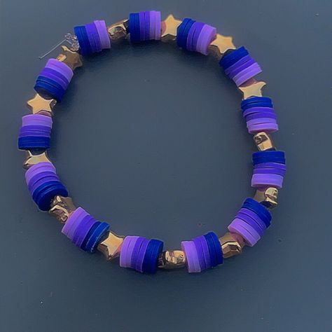 -Dark purple, purple and light purple bracelet with gold star