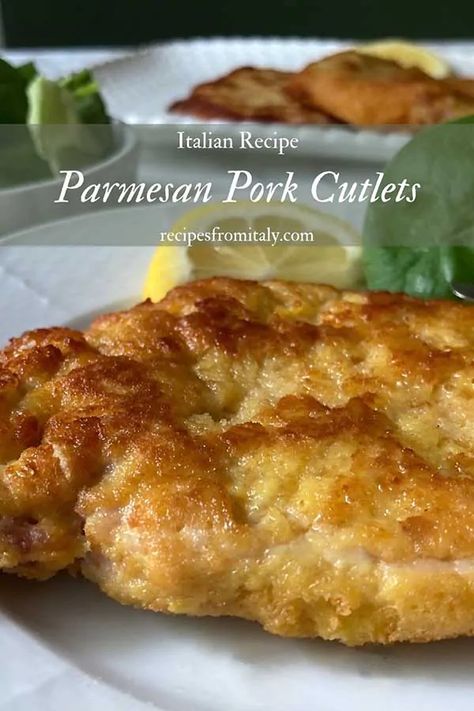 Parmesan Pork Cutlets Recipe - Recipes from Italy Pork Cutlets In Crockpot, Pork Cutlets Recipes Easy, Pork Loin Sirloin Cutlets Recipes, Ham Cutlets Recipes, Recipes With Pork Cutlets, Recipes For Pork Cutlets, Italian Pork Cutlet Recipes, Recipe For Pork Cutlets, Pork Parmesan Recipe