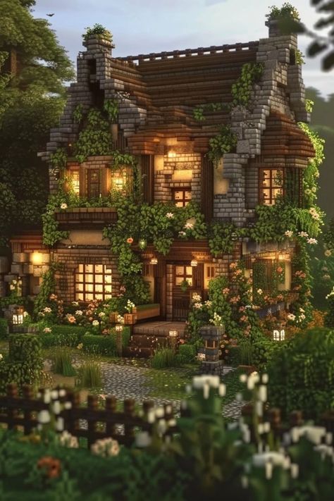 Minecraft Designs Minecraft Victorian Cottage, Minecraft No Mods House, Cottagecore House Concept Art, Mc Aesthetic House, Minecraft Cottage Spruce, Mincraft Idea Houses Cottagecore, Minecraft Cottage No Mods, Minecraft Houses Aesthetic Cottage, Better Minecraft House