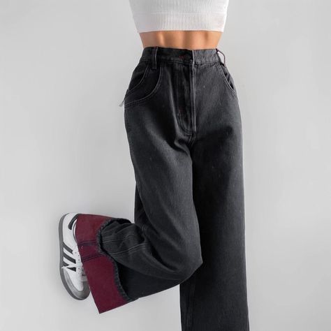 Free People - Low Rise Cuffed Ankle Jeans in Black... - Depop Ankle Jeans, Design Inspo, Next Day, Low Rise, Black Red, Black Jeans, Free People, Black And Red, Cuff