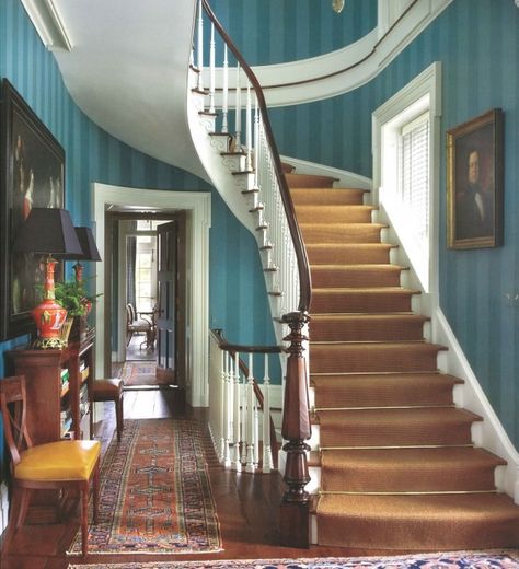 Entry of a Greek Revival house with the stair passing in front of a window to maintain the symmetry of the front facade Big Apartment, Beautiful Staircases, Victorian Staircase, Amazing Rooms, Beautiful Stairs, Stairs Ideas, Classical House, Staircase Ideas, Foyer Decorating