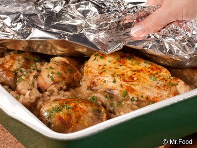 "Don't Peek" Chicken | mrfood.com Bubble Bake, No Peek Chicken, Davy Crockett, Tot Casserole, Easy Chicken Dinner Recipes, Noodle Casserole, Cheese Casserole, Chicken Main Dishes, Best Chicken Recipes