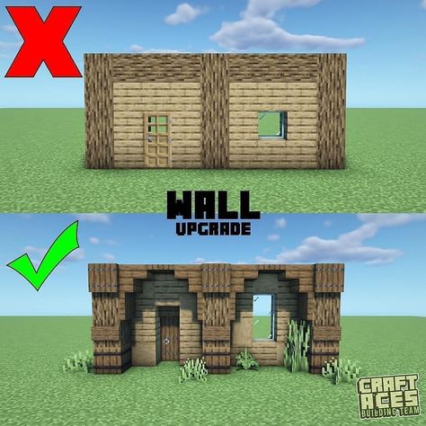 Minecraft Best Builds on Instagram: “Easy wall upgrade to your house ❤️ by @craftaces ➡️Follow @minecraftbuildinggod Like and share for more Tags: #minecraft #minecraftbuild…” Minecraft Houses Blueprints Layout Easy, Minecraft Blueprints Step By Step, Server Ideas, Minecraft Building Blueprints, Construction Minecraft, Minecraft Welten, Case Minecraft, Minecraft Wall, Minecraft Decoration