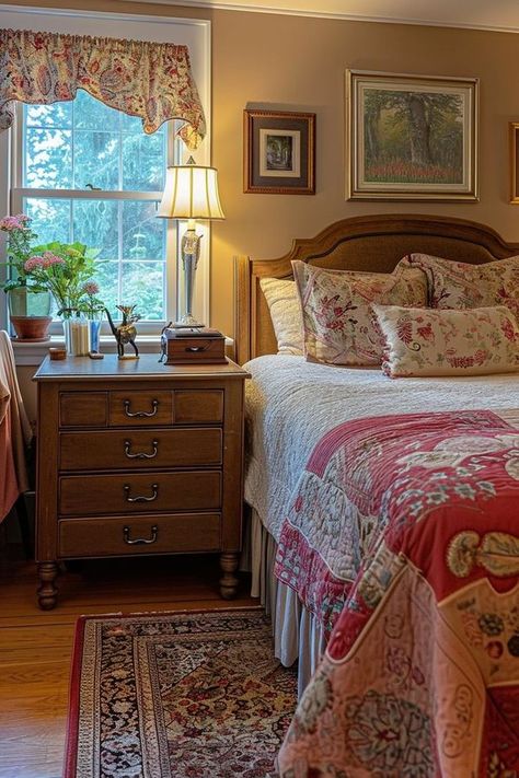 Country Cottage Living National Folk Farmhouse, Cottage Vintage Aesthetic, Cottage Bedroom Design, Cozy Country Home, Cottages Interiors, Country Cottage Bedroom, Vintage Bedroom Styles, Country Cottage Living, Ayurvedic Tea