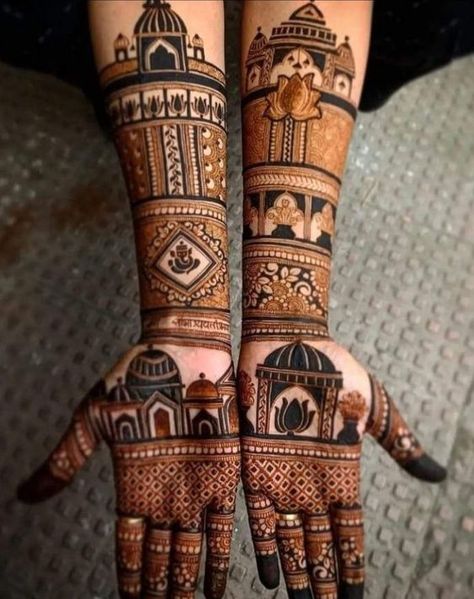 Jharokha-Inspired Mehndi Designs For Brides & Bridesmaids Mehendi Designs For Front Hand, Marwari Mehndi Design, Best Bridal Mehndi, Mehndi Designs For Brides, Indian Palaces, Traditional Mehndi Designs, Rajasthani Mehndi Designs, Front Hand Mehndi, Mehndi Designs Bridal Hands