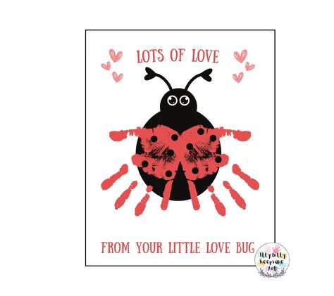 "Valentines Lady Bug Handprint Footprint DIY Art Craft / Baby Infant Keepsake / Download / Printable INSTANT ACCESS - This is a Digital Download File Only! STEP 1: Download the file that is sent to you (PDF) STEP 2: Print the file at your home or your local print store. STEP 3: Paint your child's hand and add it onto your artwork. YOU WILL RECIEVE: an 8.5-11\" size (PDF file) **No physical product will be shipped to you. This is a digital download file for your art print** PRINTING: **For BEST R Love Bug Art For Toddlers, Love Bug Crafts For Toddlers, Love Bug Valentine Craft, Bug Handprint Craft, Love Bug Handprint, Preschool Valentine Cards, Toddler Valentine Crafts, Card Gifts, Bug Print