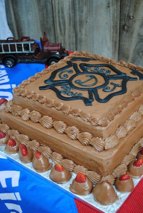 Chocolate Firefighter Maltese Cross Groom's Cake | Shared by LION Firefighter Retirement Cake, Firefighter Grooms Cake, Fire Department Wedding, Firefighter Wedding Cakes, Wedding Makeup Blonde, Firefighter Maltese Cross, Fireman Cake, Fire Cake, Baking Challenge