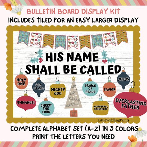 "He Shall Be Called Christmas Bulletin Board Kit, His Name Lord Jesus Religious Display, Bible Bulletin This listing is for instant DIGITAL downloadable high resolution ZIPPED PDF files. WHAT'S INCLUDED ★ Banner (two sizes) ★ Pictures (two sizes) ★ Letters (26 letters in 3 colours in two sizes each) ★ IMPORTANT: NO PHYSICAL ITEM WILL BE SHIPPED ★ ★ IMPORTANT: NO BORDERS OR BACKING IS INCLUDED ★ ► PRINT ON US PAPER - 8.5\"x11″ I recommend using white matte card stock for best printing results. Watercolor paper gives a lovely finish but you will need to check your printer can take it. PLEASE NOTE ★All sales are final and due to their nature, are non refundable. ★ This listing is not personalised or editable in any way and is sold as seen. ★ You are ONLY able to download the file on to a desk Catholic Bulletin Boards, Religious Bulletin Boards, Sunday School Classroom Decor, Bible Bulletin Boards, Easy Bulletin Boards, Christmas Bulletin Boards, Bullentin Boards, Christmas Bulletin Board, Sunday School Classroom