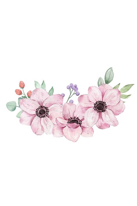 Watercolor Flowers Png, Flower Png Images, Flower Pattern Drawing, Wreath Illustration, Watercolor Christmas Tree, Watercolor Clip Art, Vintage Png, Spring Clipart, Floral Png