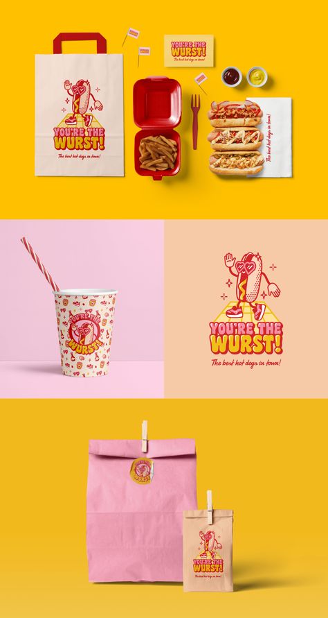 Dessert Label Design, Retro Design Packaging, Cool Packaging Design Box Creative, Snack Branding Design, Retro Packaging Design Food, Japanese Food Packaging Design, Burger Branding Design, Burger Graphic Design, Brand Identity Design Creativity