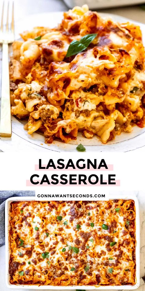 *NEW* This lasagna casserole has all the deliciousness and cheesiness of traditional lasagna with a fraction of the work! The perfect weeknight dinner. #lasagna #lasagnacasserole Dinner Lasagna, Casserole Lasagna, Cheesy Lasagna, Casseroles Recipes, Lasagna Casserole, Traditional Lasagna, Best Casseroles, Homemade Marinara, One Pan