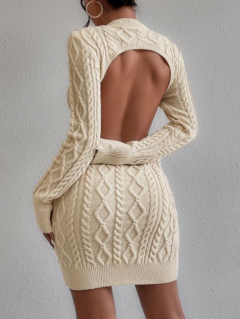 Cable Knit Jumper Dress, Backless Sweater, Cable Knit Sweater Dress, Backless Bodycon Dresses, Business Formal Dress, Sweater Dresses, Sweater Dress Women, Professional Dresses, Mini Sweater Dress