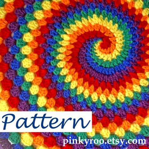 Spiral Crochet Pattern, Corak Sulaman, Motifs Granny Square, Granny Blanket, Granny Square Haken, Spiral Crochet, Confection Au Crochet, Colorful Crochet, Rainbow Crochet