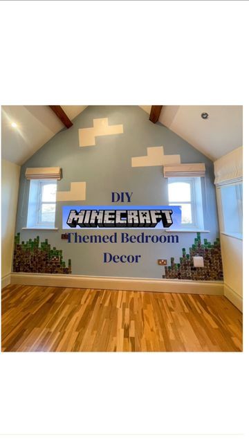 Kidds World 🚀🦄🦒 on Instagram: "💚Minecraft Bedroom Decor 🤎 Harrison who is the inspiration behind @kiddsworldamazon wanted a @minecraft themed bedroom, so with a few tins of paint the themed wall is done ✅ 🧰To do this, you will need: X 3 tins of different shades of brown paint X 3 tins of different shades of Green Paint @bandq_uk do small tubs you can have mixed up in a huge selection of colours and they also sell the textured painters sponges - I got 4 and cut them so one size was a equal square shape. ☁️ to do the clouds above the blocks I used @frogtapeuk and painted white, a spirit level and ruler helps to make sure you don’t have wonky clouds ☁️ 💚 🤎 🧰 #minecraft#minecraftideas #minecraftdecorations #minecraftbedroom #minecraftinterior #kidsbedroomdecor #kidsbedroomideas #kidsb Subtle Minecraft Bedroom, Minecraft Bedroom Wall Ideas, Minecraft Room Painting Ideas, Minecraft Wall Mural, Kids Minecraft Bedroom, Minecraft Bedroom Wall, Minecraft Bedroom Ideas Real Life, Minecraft Boys Room, Minecraft Room Ideas Bedrooms