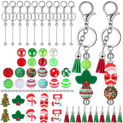 PRICES MAY VARY. Enough Quantities: the package includes 10 beaded keychain bars, 10 themed pendants, plenty of colorful beads and spacer beads, 10 colorful keychain tassels with clip ring, which can be fully made into 10 sets of keychains, there are sufficient quantities to meet your daily use and replacement needs, you could send them as gifts to other people Enjoy the Fun of DIY: these beads featuring Christmas themed, cute and exquisite, you can decorate the beaded keychain with these beauti Christmas Beaded Keychains, Christmas Keychains Diy, Christmas Keychains, Colorful Keychain, Handmade Keychains, Beaded Keychain, Jewelry Making Kits, Diy Tassel, Beadable Products