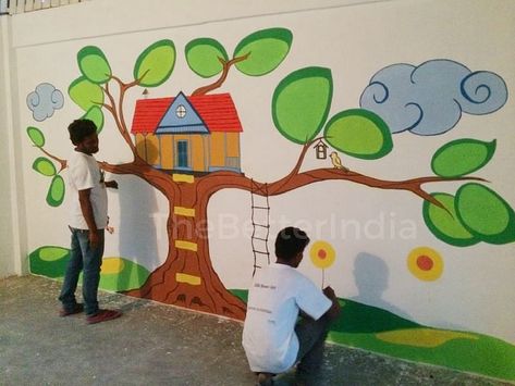 Classroom Walls Paint, School Wall Art Ideas, Delhi Street, School Wall Painting, School Wall Decoration, Art Room Doors, Nursery Wall Painting, Preschool Designs, Flower Crafts Kids