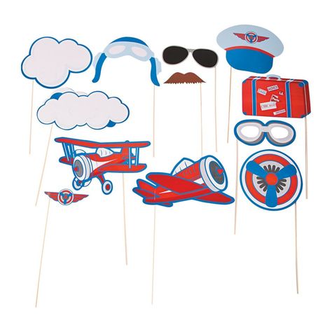 Photo Stick, Fourth Of July Crafts For Kids, Paper Props, Aviation Theme, Box Costumes, Airplane Birthday Party, Party Themes For Boys, Airplane Party, Diy Photo Booth