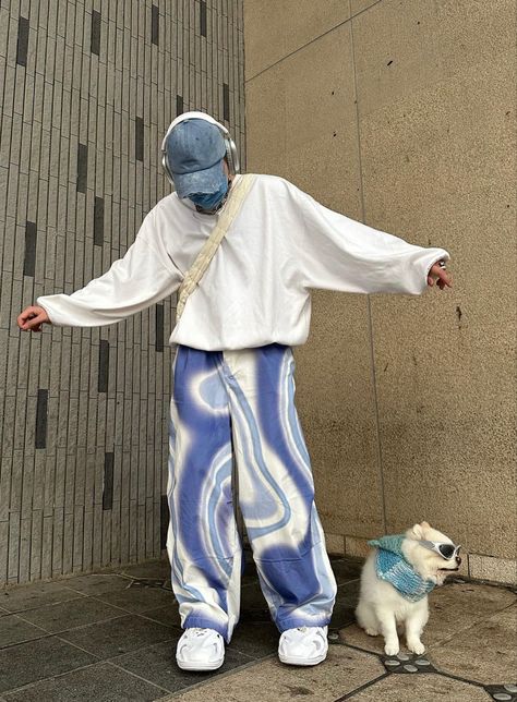 Water Inspired Outfits Male, Blue And White Outfit Ideas Casual, Sky Blue Outfit Men, Blue Outfit Ideas Men, Blue Aesthetic Outfit Men, White And Blue Outfit Aesthetic, Cybercore Outfits Men, Blue And White Outfit Aesthetic, Drippy Outfits Men