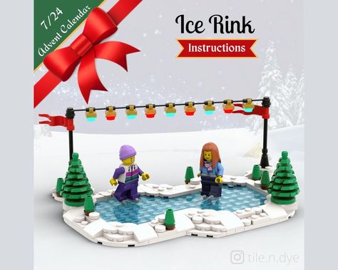 Lego Ice Skating Rink, Lego Winter Village Instructions, Lego Christmas Village Diy, Christmas Lego Builds, Lego Winter Village Ideas, Lego Winter Village Display, Christmas Lego Ideas, Lego Moc Instructions Free, Lego Christmas Ideas