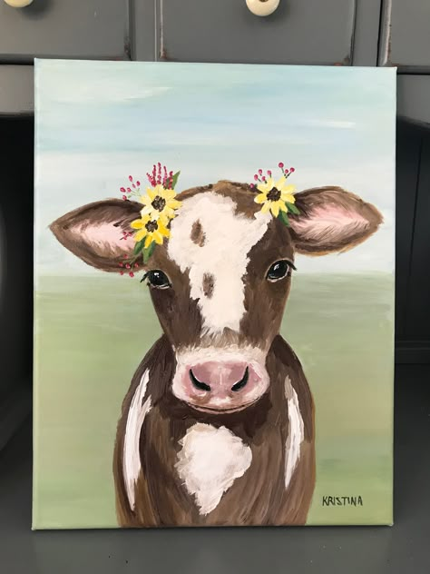 Funny Cow Paintings, Cow Drawings Sketches, Cow Painting Ideas Easy, Animal Canvas Painting Ideas, Cow Painting Step By Step, Cute Cow Paintings On Canvas, Farm Animal Canvas Painting, Painting Ideas On Canvas Cow, Cute Farm Animal Paintings