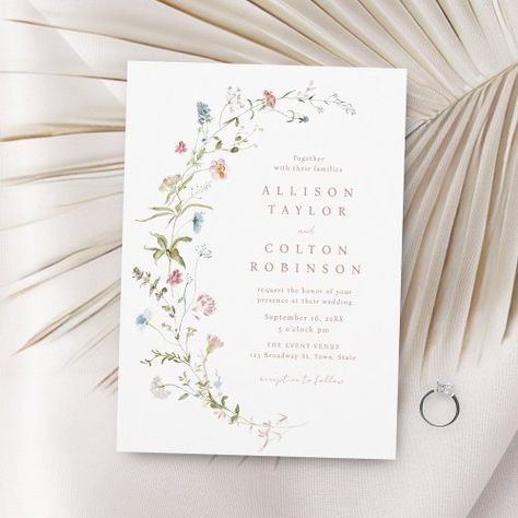 $2.04 | Elegant Dusty Pink Wildflower Rustic Boho Wedding - watercolor flower botanical greenery, simple delicate wildflower bloom, summer country garden wedding, modern spring rustic boho wedding, elegant floral fall wedding, romantic vintage winter wedding, colorful wild flower blossom, personalized affordable wedding invites, soft dusty blue blush pink, pastel beige olive sage green Vintage Winter Wedding, Floral Fall Wedding, Vintage Winter Weddings, Country Garden Wedding, Boho Bridal Shower Invitations, Monogram Invitation, Summer Country, Wedding Watercolor, Rustic Boho Wedding