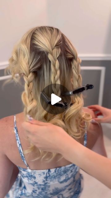 KellGrace on Instagram: "A different take on a half up braided updo! Hope u like and save and share! 🎥💙🩵

#kellgrace #updo #tutorial #hair #updotutorial #braid #braids #hairstyle #style #stylist #hairstylist #blondehair #hairup #hairtrends #bridalhair #bridehair #bridesmaidhair #fringe #bangs #formalhair #makeup #americansalon #modernsalon #behindthechair #parkave #salon #haireducation #hairshow #simpleupdo" Half Up Half Down Bun With Braids, Updos Half Up Half Down, Crown Braid Half Up Half Down, Half Up Half Down Bridesmaid Hair Medium, Half Updo With Bangs, Bridesmaid Hairstyles Half Up Half Down Medium, Half Up Half Down Hair With Bangs, Half Up Hair Tutorial, Half Updo Tutorial