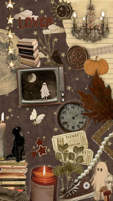 Fall Academia Wallpaper, Aesthetic Wallpaper Autumn Vintage, Book Collage Art, Autumn Academia Aesthetic Wallpaper, Grunge Fall Aesthetic Wallpaper, Autumnal Aesthetic Wallpaper, Fall Phone Wallpaper Collage, Autumn Themed Wallpaper, Aesthetic For Collage