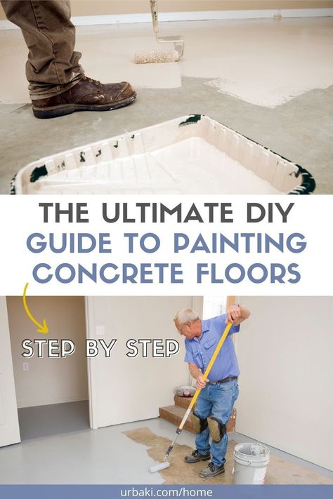 Transform your dull concrete floors into a stunning focal point with this easy guide on how to paint like a pro. You'll be amazed at how a simple coat of paint can instantly revamp your space and give it a fresh, new look. We'll guide you through the entire process, from prepping the surface to selecting the perfect color palette to ensure that your floors perfectly complement your decor. With our expert tips and techniques, you'll achieve a professional-looking finish that will make your... How To Paint A Basement Floor, How To Paint A Concrete Floor, Painted Interior Concrete Floors, Cement Floor Paint Ideas, How To Paint Concrete Floors, Painting Indoor Concrete Floors, Paint Concrete Floor, Painting Concrete Floors, Concrete Floor Paint Colors