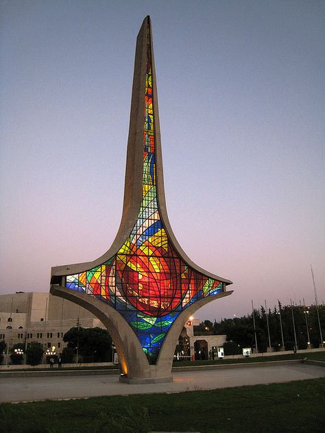 The symbol of Damascus Sword in the Umayyad Square, middle of Damascus by Blake Brunner, via Flickr Syria Before And After, Damascus Syria, Western Asia, Stained Glass Art, Public Art, Syria, Stained Glass Windows, Damascus, Places Around The World