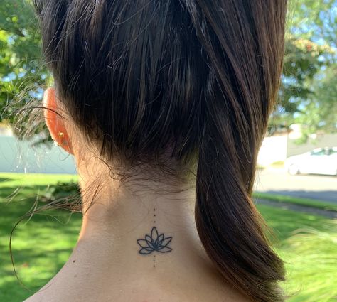 Lotus Tattoo On Back Of Neck, Lotus Back Of Neck Tattoo, Back Of Neck Tattoo Lotus Flower, Lotus Flower Tattoo On Neck, Lotus Behind Ear Tattoo, Lotus Tattoo Neck, Lotus Flower Tattoo Neck, Lotus Flower Tattoo Behind Ear, Lotus Flower Neck Tattoo