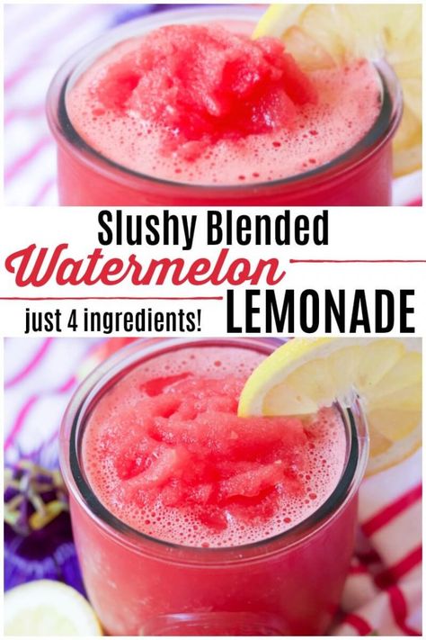 SLUSHY BLENDED WATERMELON LEMONADE I Gluten Free Recipes Summer, Simple Summer Drinks, Summer Drinks Healthy, Lemonade Slushies, Healthy Beverages, Bo Bun, Sugar Free Drinks, Slushie Recipe, Drink Recipes Nonalcoholic