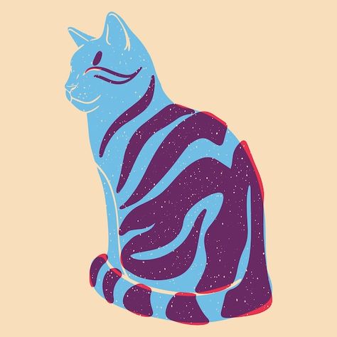 Cat Screen Print, Screen Print Pattern, Lino Print Illustration, Simple Screen Printing Ideas, Silk Screen Printing Ideas, Screen Printing Ideas, Screenprint Illustration, Vector Prints, Silk Screen Printing Design