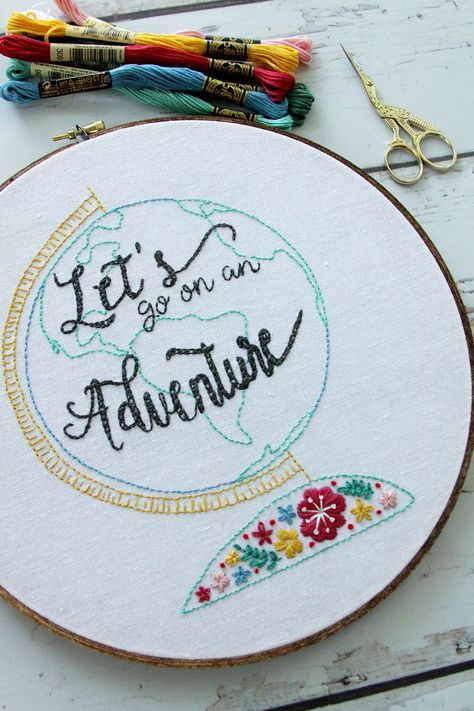 Floral Vintage Adventure Globe Embroidery Pattern Globe Embroidery, Vintage Adventure, Patterns Floral, Hungarian Embroidery, Embroidery Materials, Embroidery Transfers, Embroidery Patterns Vintage, Paper Embroidery, Learn Embroidery