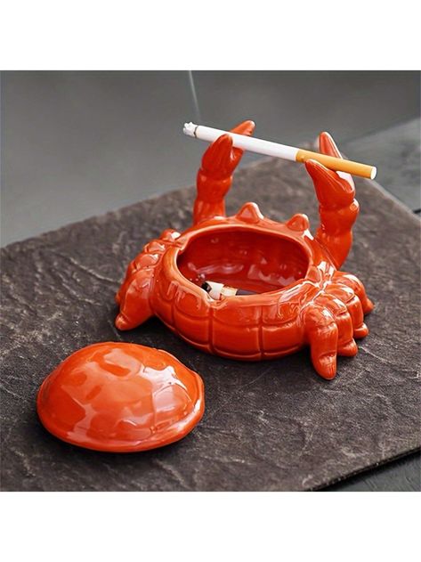 1pc Crab Ceramic Ashtray With Lid, Chinese Style Cute Desk Decor For Home & Office Multicolor    Porcelain     Home Decor, size features are:Bust: ,Length: ,Sleeve Length: Cute Desk Decor, Cerámica Ideas, Tanah Liat, Cute Desk, Objet Design, Ceramic Gifts, Clay Art Projects, Diy Clay Crafts, Unique Ceramics