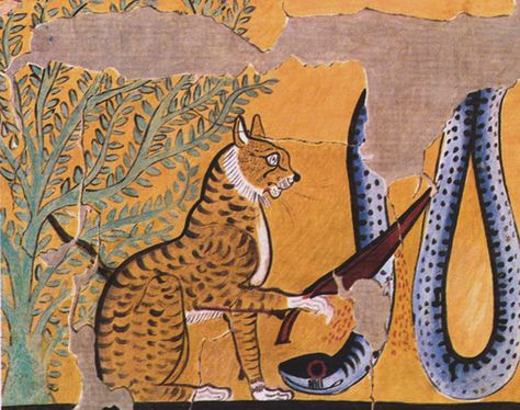 Charles K. Wilkinson | Cat Killing a Serpent | Twentieth Century; original New Kingdom | The Met Cats In Ancient Egypt, Egypt Ancient, Egyptian Painting, Egyptian Cats, Ramses Ii, Egyptian Inspired, Egyptian Cat, Egypt Art, Ancient Egyptian Art