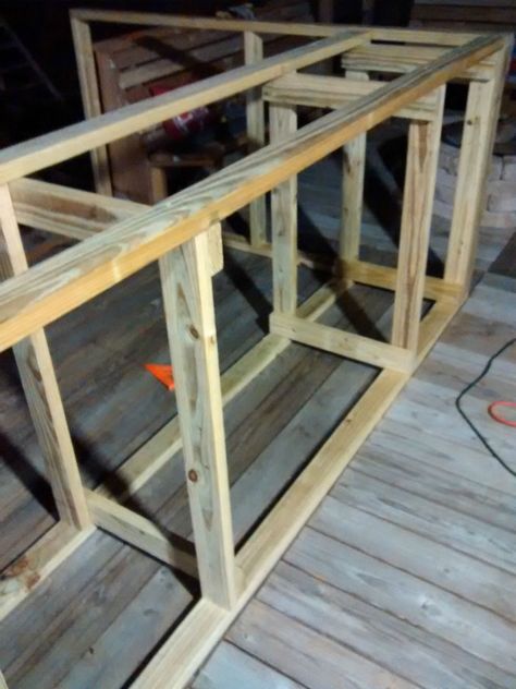 Deck Bar Construction - Imgur L Shaped Bar Plans, Rustic Basement Bar, Outdoor Garden Bar, Building A Home Bar, Cheers Bar, Home Bar Plans, L Shaped Bar, Deck Bar, Porch Bar