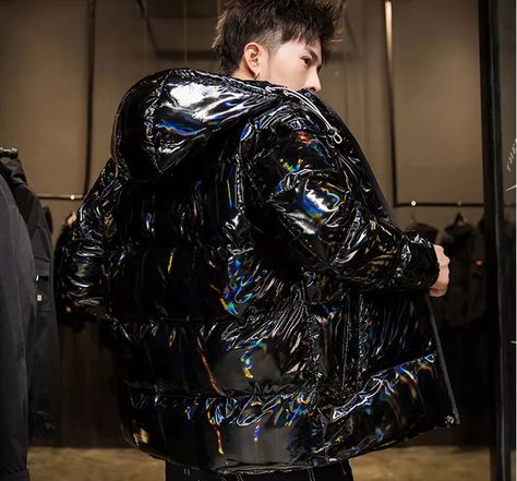 I recently bought this jacket on Aliexpress. The material is extremely smooth and shiny like plastic! King Of Hearts Tattoo, Hearts Tattoo, Pvc Raincoat, Shiny Jacket, King Of Hearts, Clothes Closet, Cool Jackets, Heart Tattoo, Puffer Jacket