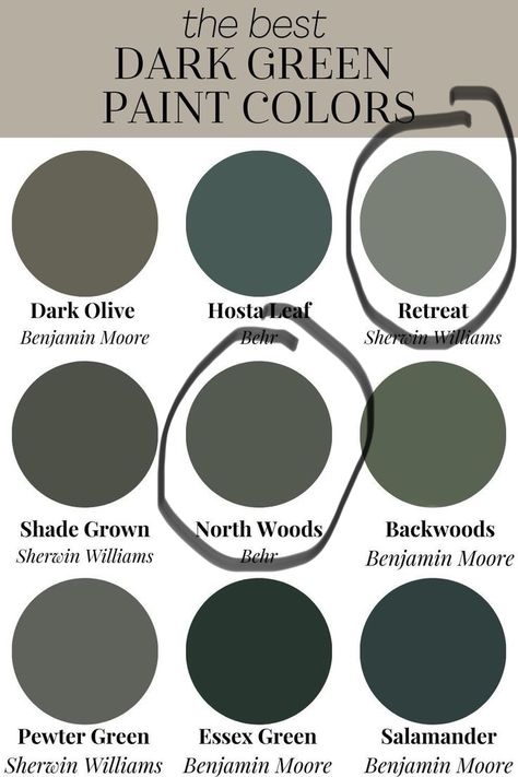 Black Green Bathroom Ideas, Dark Gray Green Bedroom, Smoky Green Paint Colors, Dark Sage House Exterior, Dark Behr Paint Colors, Dark Green Paint Bathroom, Greenish Black Paint, Green Color Drenched Bathroom, Perfect Green Paint Color