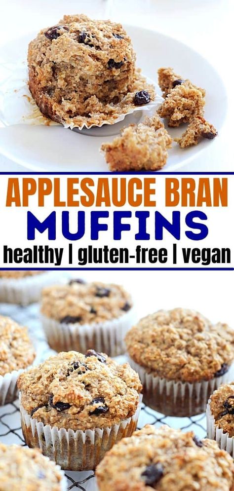 Applesauce Bran Muffins, Vegan Bran Muffins, Gluten Free Bran Muffins, Gluten Free Applesauce Muffins, Healthy Bran Muffin Recipe, Healthy Bran Muffins, Applesauce Recipes Canning, Muffins With Applesauce, Wheat Bran Muffins