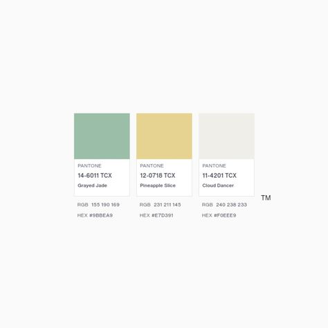 Grayed Jade, Pineapple Slice and Cloud Dancer Color palette Pantone Cloud Dancer, Grayed Jade, Pineapple Slices, Cloud Dancer, Color Palettes, Color Palette, Pineapple, Jade, Dancer