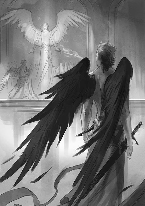 He gazed at the shining angel, staring back at him. He would never be welcome here. Why did he even try? Art Amour, Arte Obscura, Angel And Devil, Trik Fotografi, Angels And Demons, Arte Fantasy, 판타지 아트, Angel Art, Fallen Angel